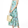 Elegant Dresses Summer Women V-Neck Printed Beach Long Chiffon Bohemian - Light Blue