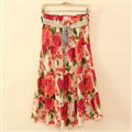 Fation Dresses Summer Girls Flower Bohemian Coast Semi Long Printed - Red