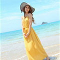 Fation Dresses Summer Girls Solid Bohemian Coast Chiffon Long - Yellow