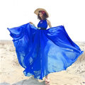 Glamorous Dresses Summer Women Strapless Beach Tunic Long Chiffon Solid - Blue