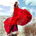 Glamorous Dresses Summer Women Strapless Beach Tunic Long Chiffon Solid - Red