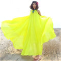 Glamorous Dresses Summer Women Strapless Beach Tunic Long Chiffon Solid - Yellow