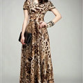 Sexy Dresses Summer Female Skirts Leopard Print Long Tunic Stitching Plus Size - Brown
