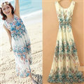 Sweet Dresses Summer Female Skirts Beach Bohemian Long Chiffon - Blue White
