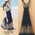 Sweet Dresses Summer Female Skirts Dot Beach Bohemian Long Chiffon - Royal Blue