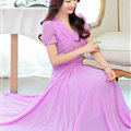 Sweet Dresses Summer Female Skirts Lantern Sleeve Long Chiffon Solid - Purple
