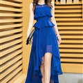 Sweet Dresses Summer Female Skirts Ruffle Long Chiffon Solid - Blue