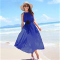 Sweet Dresses Summer Girls Solid Bohemian Coast Chiffon Long - Blue