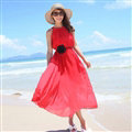 Sweet Dresses Summer Girls Solid Bohemian Coast Chiffon Long - Red