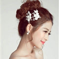 2pcs Crystal Beaded Flower Bride Hair Barrettes Clip Women Wedding Accessories - White