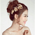3pcs Pearl Beaded Leaves Flower Bride Hair Barrettes Clip Women Wedding Accessories - Gold