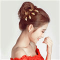 6pcs Rhinestone Alloy Leaves Bride U-shaped Hairpins Women Wedding Hair Clip - Gold