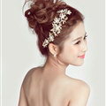 Alloy Leaf Rhinestone Flower Bridal Headbands Earrings Women Princess Style Jewelry Sets - Gold