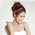 Alloy Leaf Rhinestone Pendant Bridal Headbands Earrings Women Princess Style Jewelry Sets - Gold