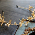 Baroque Bride Headdress Retro Dragonfly Hairbands Pearl Single-row Wedding Accessories - Gold