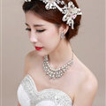 Bowknot Pearl Crystals Bridal Tiaras Necklace Earring Queen Wedding Jewelry Sets 3pcs - White