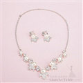Calssic Rhinestone Pearls Bridal Jewelry Tiaras Necklace Earring Women Wedding Sets 3pcs - White