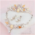 Conch Ceramic Flower Rhinestone Pearls Bridal Jewelry Tiaras Necklace Earring Women Wedding Sets 3pcs - White