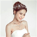 Crystal Beads Alloy Flower Soft Chain Bride Headbands Women Wedding Hair Accessories - Silver