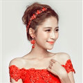 Elegant Alloy Rhinestone Flower Bridal Jewelry Headbands Earrings Women Weeding Sets - Red