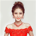 Fashion Alloy Rhinestone Butterfly Bridal Necklace Earrings Women Wedding Jewelry Sets - Red
