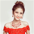 Fashion Alloy Rhinestone Pendant Bridal Necklace Earrings Women Wedding Jewelry Sets - Red