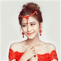 Flower Alloy Rhinestone Bohemia Bridal Frontlet Pendant Headbands Hair Accessories - Red
