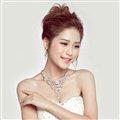 Gorgeous Rhinestone Hollow Flower Bridal Necklace Earrings Women Wedding Jewelry Sets - Silver