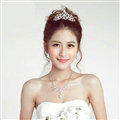 Hollow Flower Rhinestone Bridal Jewelry Tiaras Necklace Earring Women Pageant Sets 3pcs - White