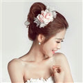 Lace Flower Bride Hair Barrettes Clip Women Headbands Wedding Accessories - Pink