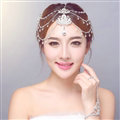 New Rhinestone Alloy Flower Tassel Beads Bohemia Bridal Frontlet Headbands Hair Accessories - White
