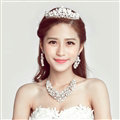 Pearls Rhinestone Bridal Jewelry Tiaras Necklace Earring Women Pageant Sets 3pcs - White