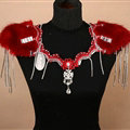Personality Bridal Fox Fur Crystal Lace Shoulder Chain Sexy Queen Wedding Accessories - Red