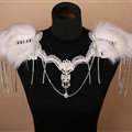 Personality Bridal Fox Fur Crystal Lace Shoulder Chain Sexy Queen Wedding Accessories - White