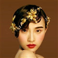 Retro Baroque Bride Hand Pearls Alloy Flower Headbands Women Wedding Hair Clip 3pcs - Gold