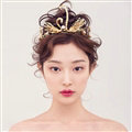 Retro European Bride Hand Alloy Swan Pearl Crown Women Wedding Hair Hoop - Gold