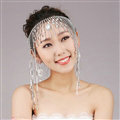 Rhinestone Tassel Chain Bohemia Bridal Frontlet Stage Headbands Hair Accessories - White