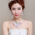 Rhinestone Yarn Flower Bridal Tiaras Necklace Earring Women Wedding Jewelry Sets 3pcs - Purple
