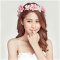 Simulation Flower Bride Vines Garland Headband Women Wedding Hair Accessories - Pink