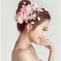 Simulation Flower Pearls Beads Bride Headbands Women Wedding Hair Accessories - Pink