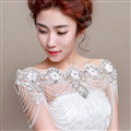 Vintage Bridal Lace Flower Crystal Beads Pearls Tassel Wedding Big Shoulder Chain Accessories