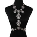 Calssic Rhinestone Flower Collar Pendant Necklace Dress Decro Body Chains Jewelry - White