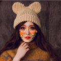 Cute Girls Bear Ears Flanging Knitted Wool Hats Winter Warm Thicken Beanies Caps - Beige
