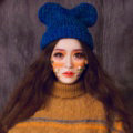 Cute Girls Bear Ears Flanging Knitted Wool Hats Winter Warm Thicken Beanies Caps - Blue