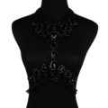 Elegant Women Crown Crystal Pendant Necklace Evening Party Dress Decro Body Chain - Black