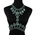 Elegant Women Crown Crystal Pendant Necklace Evening Party Dress Decro Body Chain - Green
