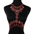 Elegant Women Crown Crystal Pendant Necklace Evening Party Dress Decro Body Chain - Red