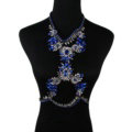 Exaggerate Rhinestone Long Pendant Necklace Bikini Beach Belly Body Chains Jewelry - Blue