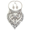 Exaggerate Women Diamond Choker Necklace & Earrings Nightclub Dress Decro Jewelry - White