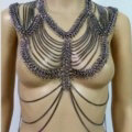 Fashion Alloy Multi Layer Body Chain Punk Slave Harness Shoulder Necklace Jewelry - Sliver